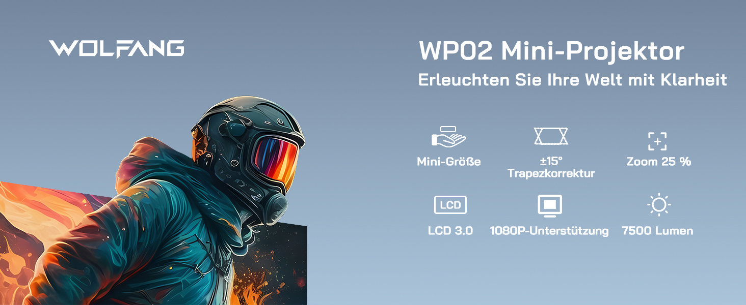 Міні-проектор WOLFANG з штативом, 1080P Full HD, портативний проектор для телефону, кінотеатр на відкритому повітрі, сумісний з HDMI, USB, смартфоном, планшетом, ПК, TV Stick, AV, Micro SD