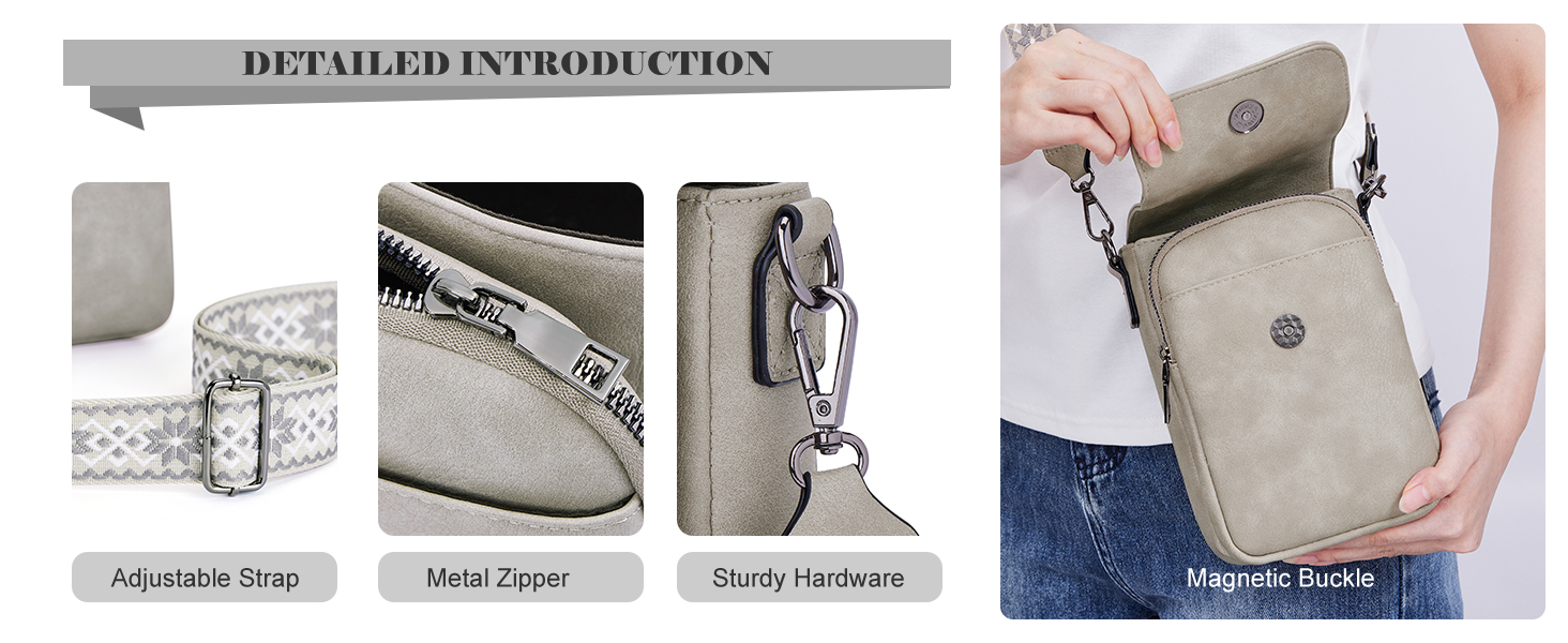 Сумка-органайзер на шию MUIIKOLA з RFID-захистом для смартфонів, веганська шкіра, сіро-бежевий колір