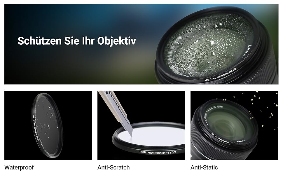 Фільтр UV JJC 49 мм, ультратонкий, багатошарове покриття, захист від UV-випромінювання, об'єктив для Canon Sony DSLR з різьбою 49 мм (Сріблястий)