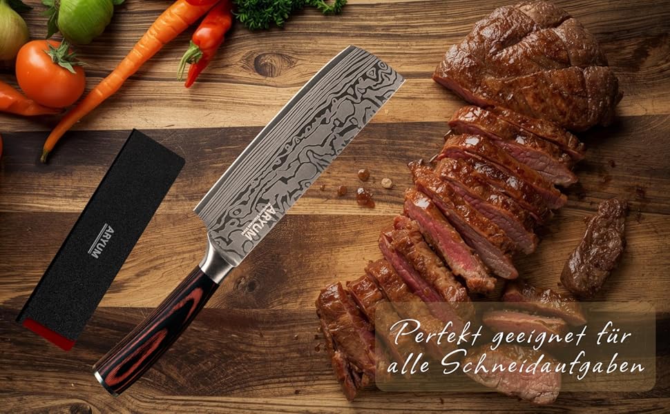 Nakiri Messer Aryum Premium 17 см - Японський ніж для овочів з нержавіючої сталі, ергономічний, гострий та довговічний