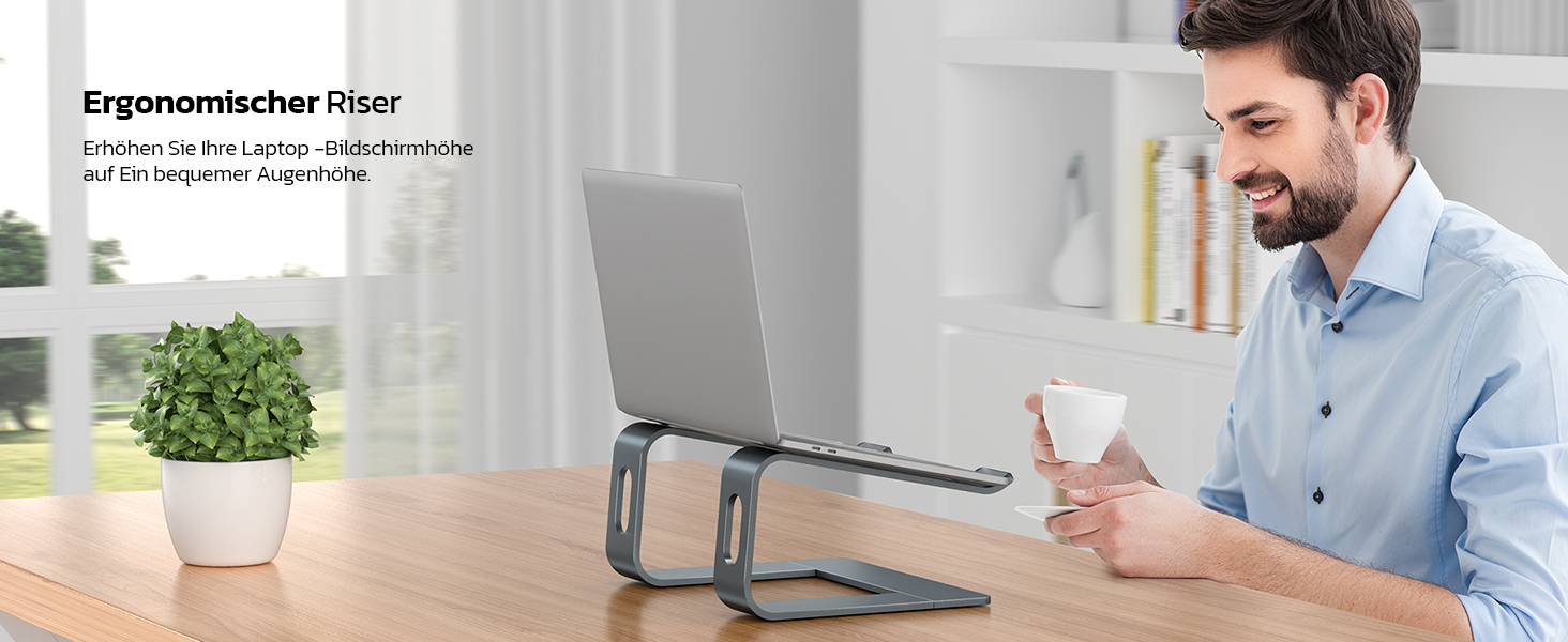 Підставка для ноутбука Nulaxy з алюмінію, ергономічна, з вентиляцією, сумісна з MacBook, Dell, HP, Samsung, Lenovo (10-16 дюймів), сіра