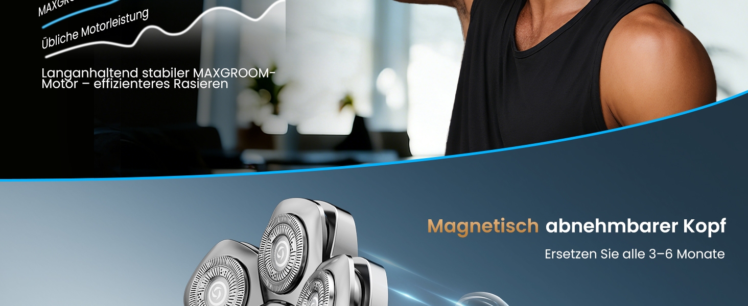 Машинка для гоління голови 7D PRO MAXGROOM IPX6, срібляста, акумуляторна (1400mAh), 8800 об/хв, для чоловіків