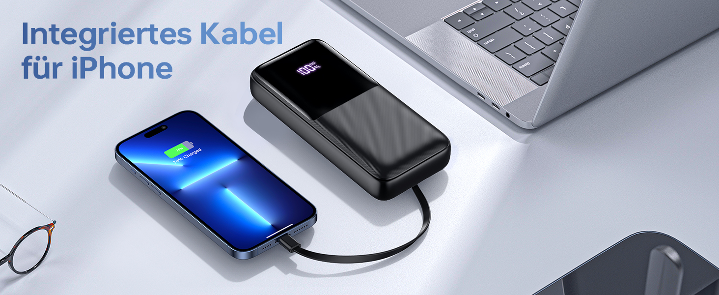 Power Bank 40000mAh 22.5W PD USB-C: Зовнішній акумулятор з 3 портами та 2 кабелями, сумісний з iPhone, Android