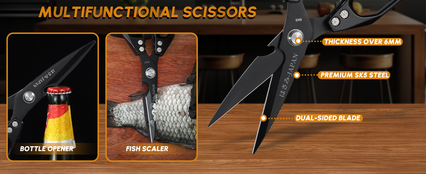 Набір кухонних ножиць DRAGON RIOT чорного кольору - професійний набір з ножицями для морепродуктів та кухонними ножицями, гострі японські ножиці для м'яса, крабів, креветок, лобстерів, трав та приготування їжі