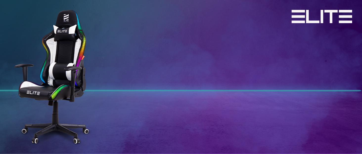Геймерське крісло ELITE LED Destiny: ергономічне офісне крісло з RGB підсвіткою, штучна шкіра (чорно-біле)