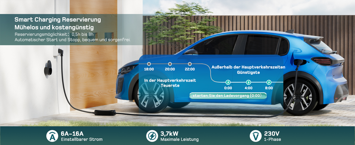 Кабель зарядки Schuko 3.68kW для електромобілів, 6м, 6-16A з цифровим дисплеєм