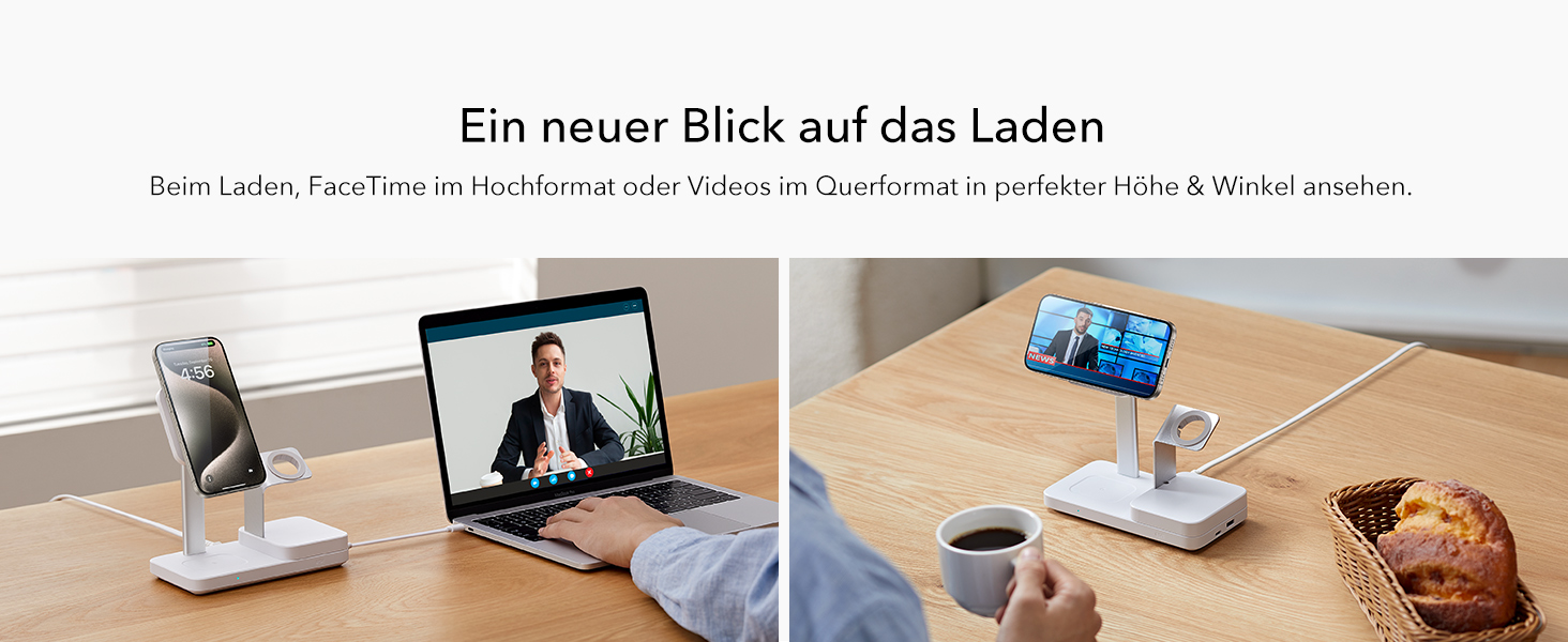 Зарядний пристрій ESR 65W GaN 5-в-1 з підтримкою MagSafe, білий. Сумісний з iPhone 17/16/15/14/13/12, Apple Watch, AirPods та USB A/C пристроями