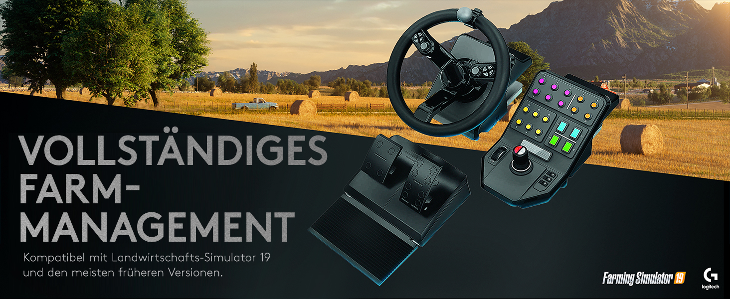 Контролер Saitek Farm Sim від Logitech G для Farming Simulator: кермо, панель керування, педалі газу та гальма, 900° оберт, 38+ кнопок, USB, PC/Mac - Чорний