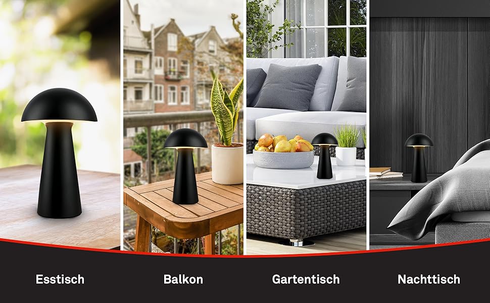 LED-лампа BRILONER настільна бездротова з сенсорним управлінням, диммуванням, теплим білим світлом, 28x16 см (Чорний)