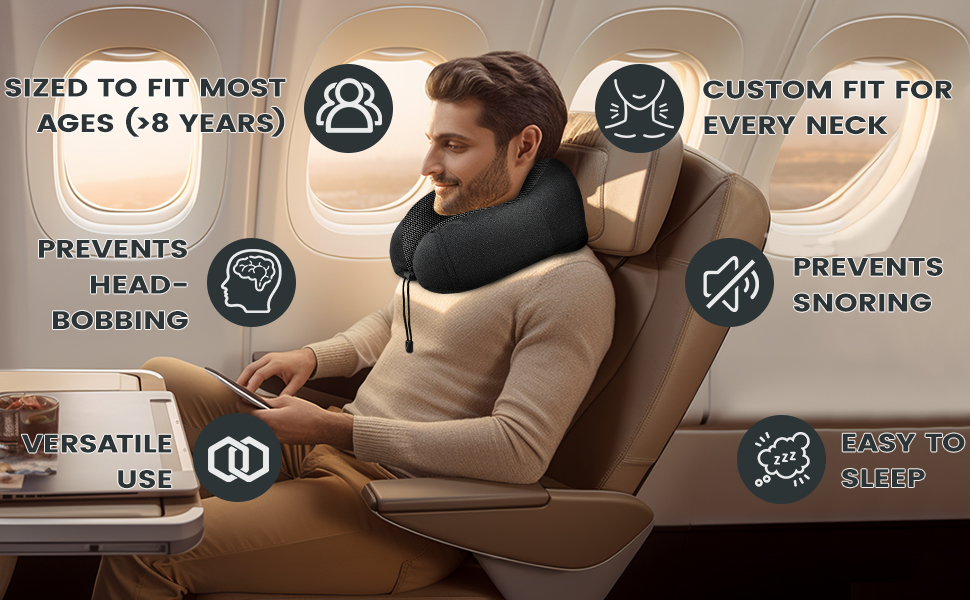 Подушка для шиї у літак - подушка для подорожей 100% Memory Foam - портативна подушка для літака - з 3D-маскою для сну та берушами - ідеальна для літака, авто, дому, офісу, подушка для сну (Сіра)