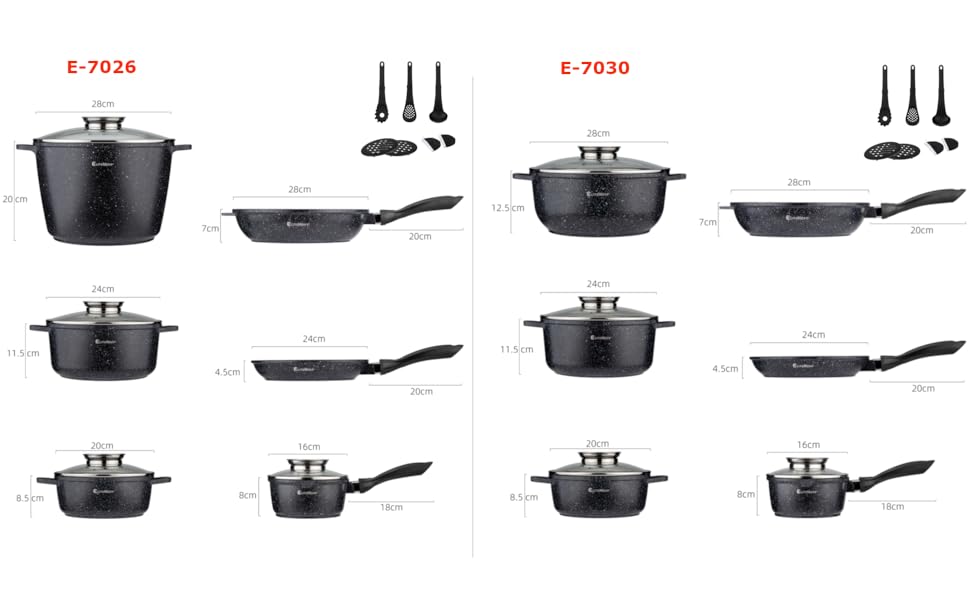 Набір каструль та сковорідок EliteHoff 17 предметів з антипригарним покриттям, чорний (E-7026)