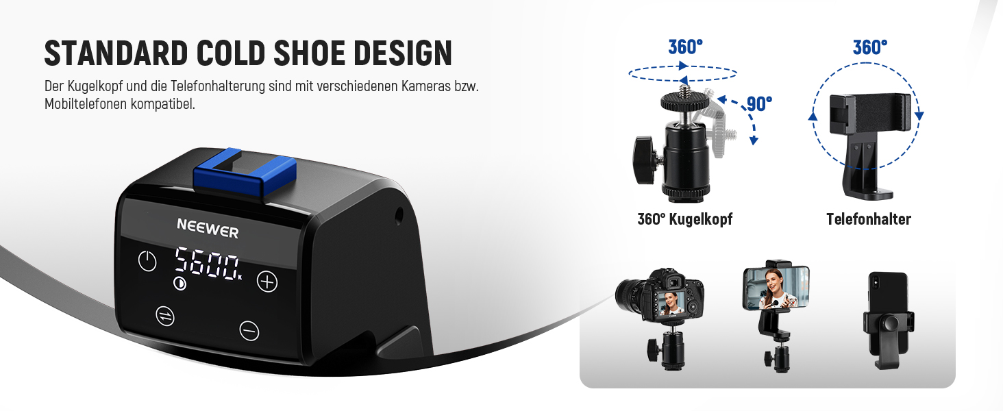 NEEWER Кольцеве світло 20 дюймів LED з триподом та тримачем для телефону, 44 Вт, 3200K-5600K, з акумулятором, USB-живлення для макіяжу, тату, вій, YouTube, TikTok, відеозйомки (SRP18-2.4G)