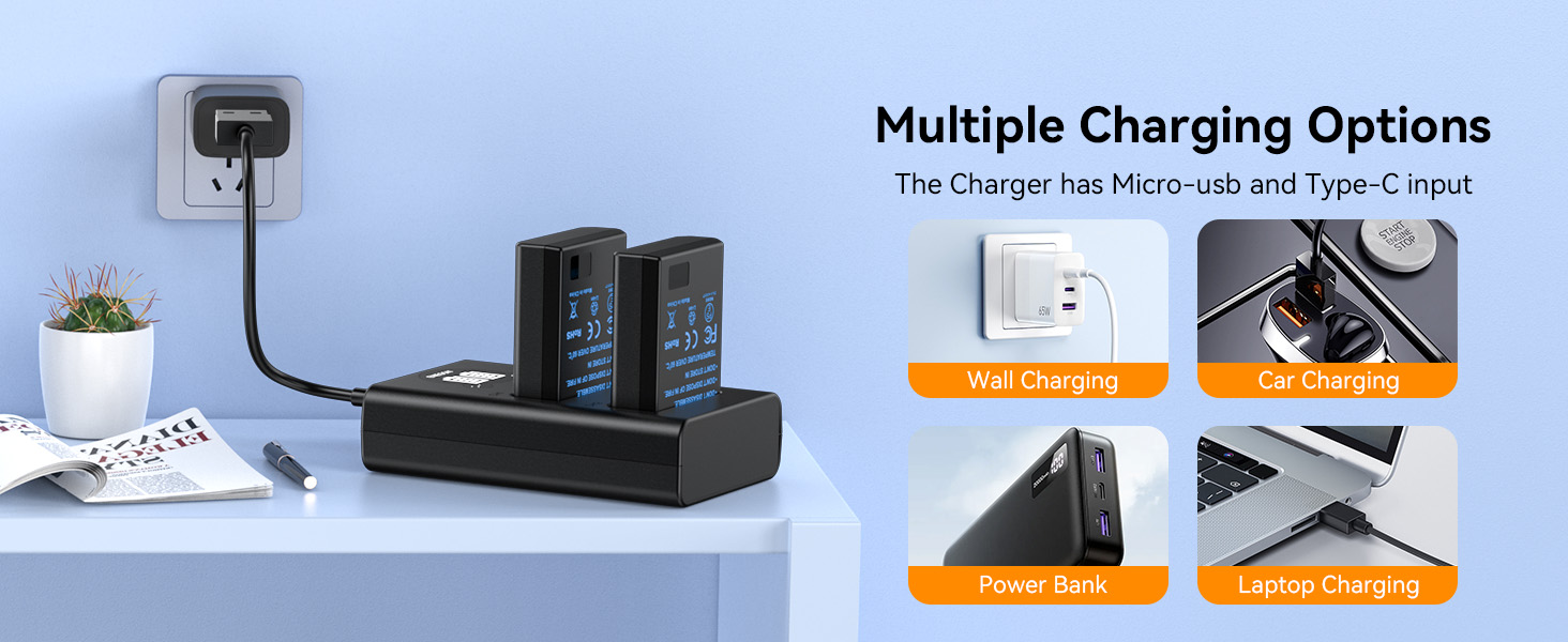 Запасний акумулятор ENEGON EN-EL14/EL14a (2 шт.) та розумне LED Dual USB зарядне пристрій для Nikon DSLR D3100, D3200, D3300, D3400, D3500, D5100, D5200, D5300, D5500, D5600, DF Coolpix P7000, P7100, P7700, P7800