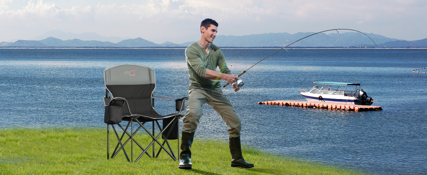 Кемпінговий стул складний RELAX FIELD 200KG з підстаканником та сумкою-холодильником, чорний