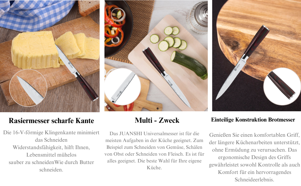 Японський ніж JUANSHI® 13 см - універсальний професійний кухонний ніж з ручкою з пакахвуду, високоякісний вуглецевий нержавіючий сталь, 2024227
