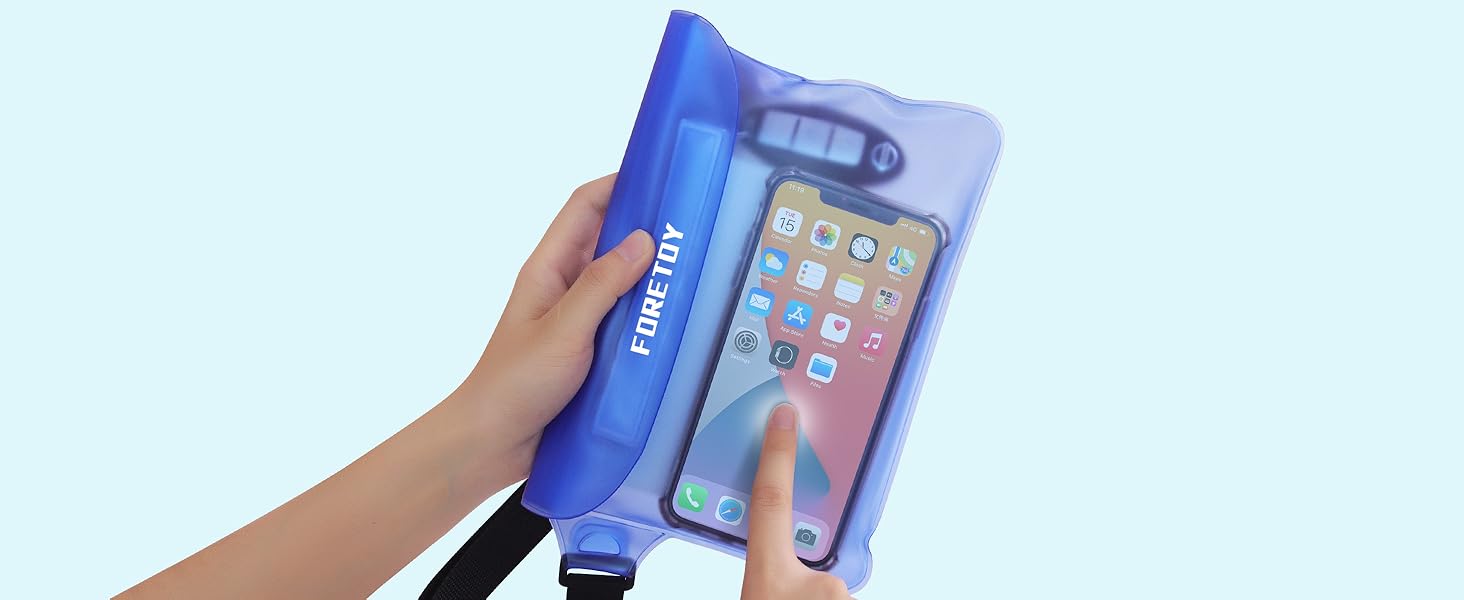 Водонепроникна сумка-чохол на пояс з регульованим ремінцем, IP68, для фото, водного спорту, пляжу, плавання, риболовлі (Чорний + Синій)