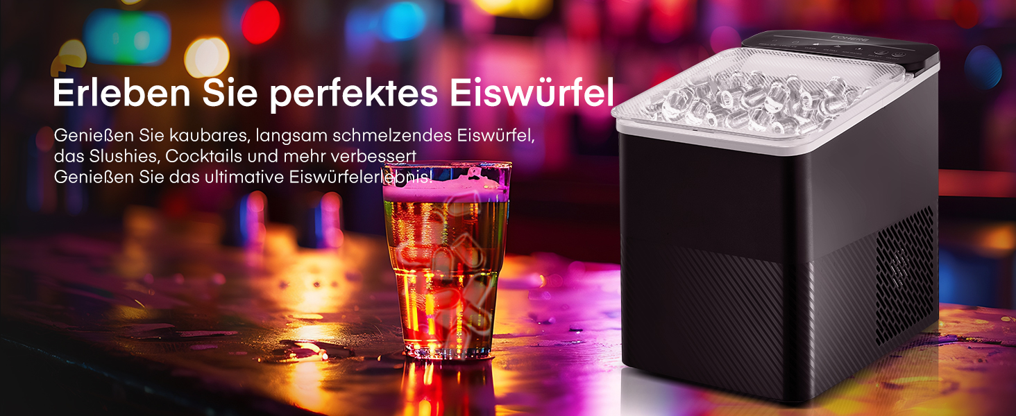 Машина для льоду FOHERE портативна, самоочисна, 14 кг/24 год, 2 розміри, компактний дизайн, керування однією кнопкою, інтелектуальні сповіщення, з лопаткою та кошиком для дому/бару/офісу/кемпінгу (чорний)
