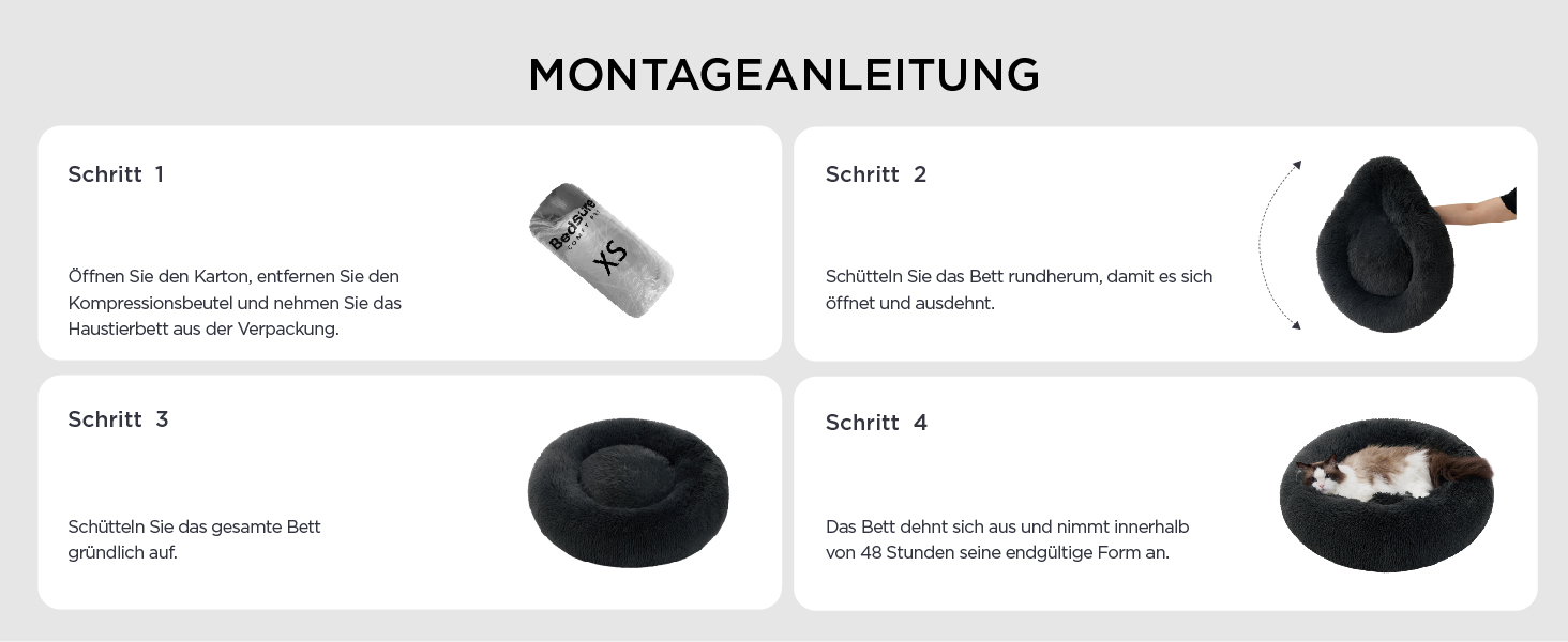 Кругле ліжко для котів та собак BEDSURE, Ø 50 см, плюшеве, кругле, темно-сіре. Підходить для котів та собак маленьких та середніх порід. Розміри: 50x50x13 см