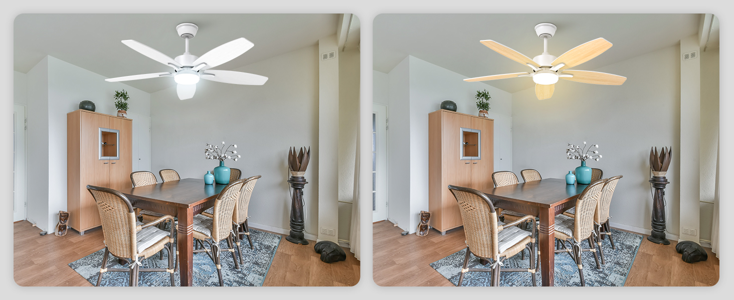 Стелянка вентилятор 106 см з підсвіткою, двосторонні лопаті, тихий вентилятор з LED-лампою та пультом керування, для спальні/вітальні, DC мотор, штанга світлого дерева