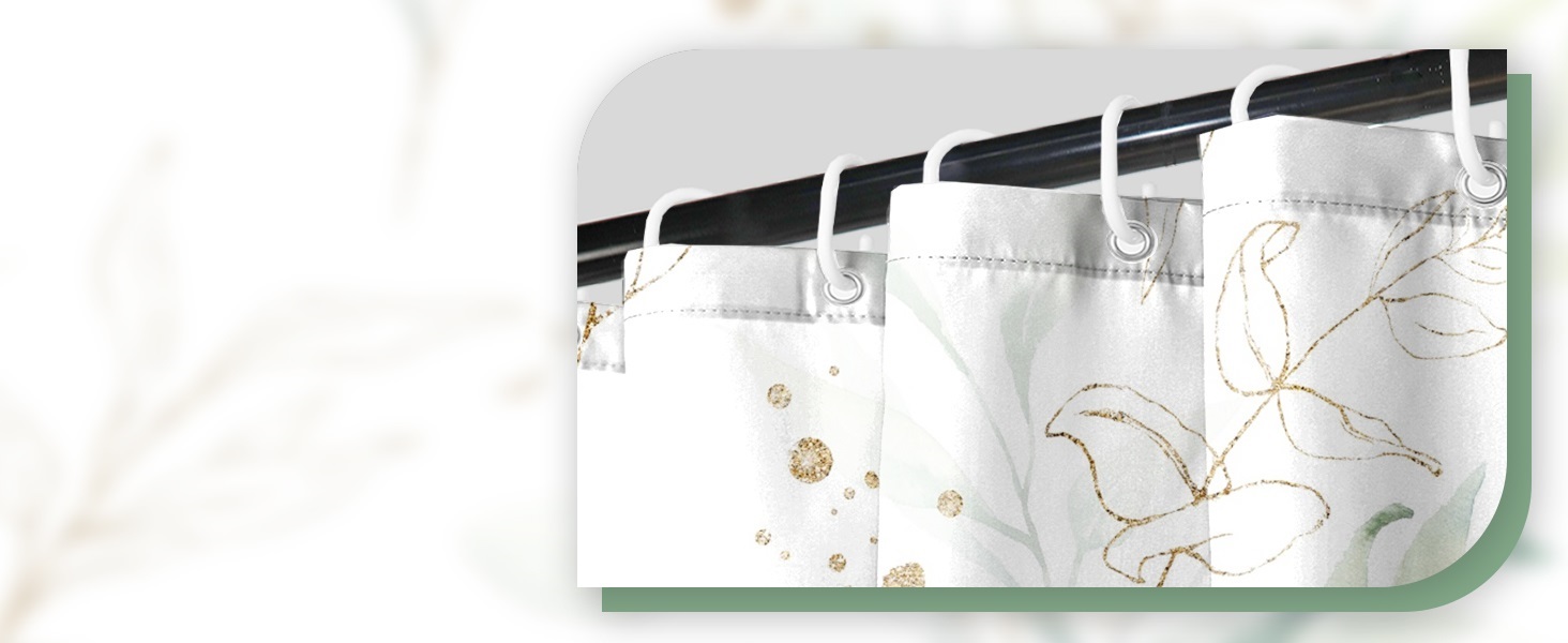 Штора для душу 120x200 см з евкаліптом, антигрибкова, акварель, водонепроникна, поліестер, з гачками для ванної кімнати