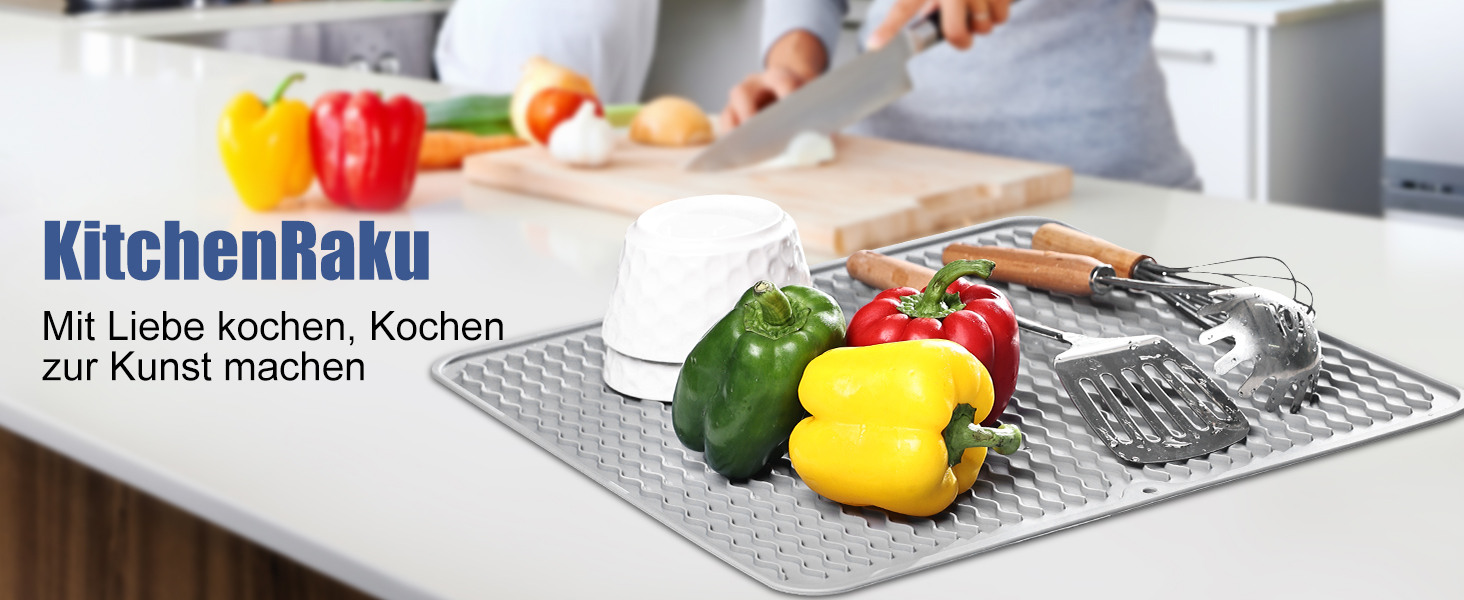 Килимок для посуду KitchenRaku 40x45 см, силіконовий, термостійкий, неслизький, для мийки, кухонний килимок