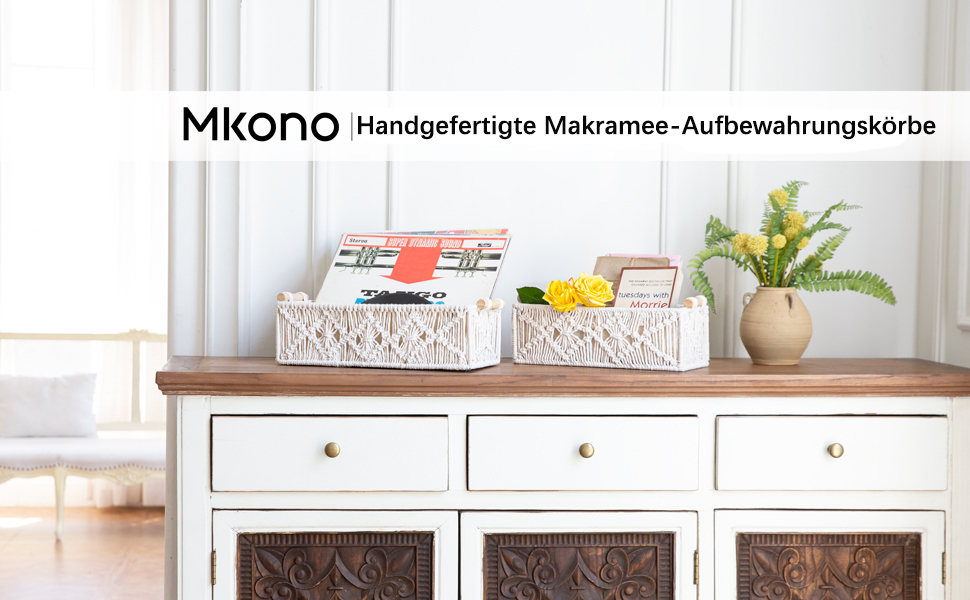 Набір з 2 плетених макраме кошиків Mkono для зберігання, декор Boho, ручна робота, для ванної, спальні, дитячої, вітальні, колір слонова кістка