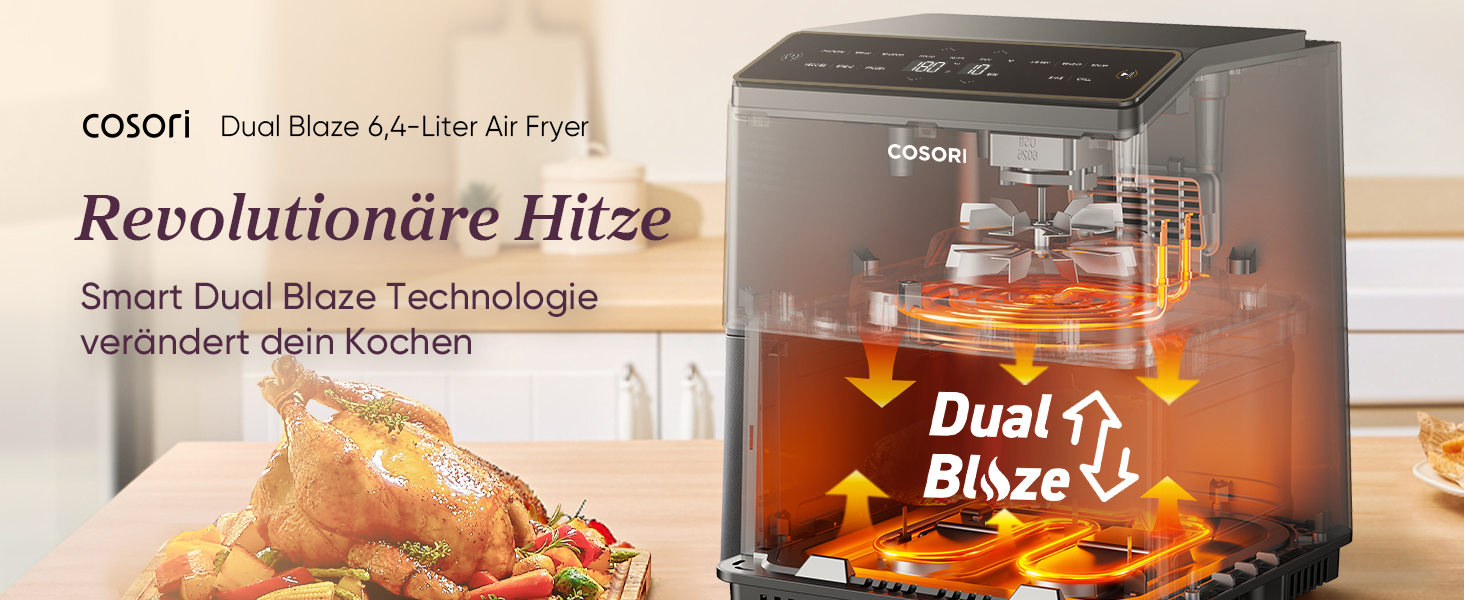 Фритюрниця Cosori Turboblaze Airfryer 9-в-1 з об'ємом 6л, сірий колір, з тихим DC мотором та 87 рецептами