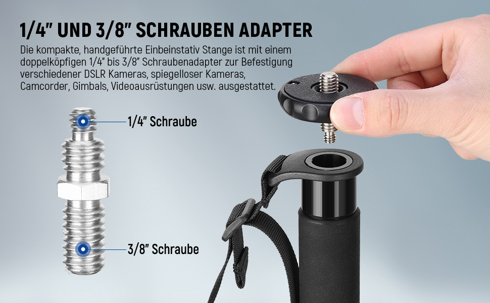 NEEWER Монопод 155 см для камери: легкий, портативний, з адаптерами 1/4' та 3/8' для DSLR, відеокамер, вантажопідйомність 8 кг