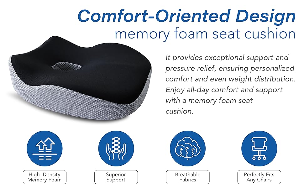 Подушка для сидіння в авто з Memory Foam для полегшення болю в попереку, велика, для коротких водіїв на далекі відстані - автокрісло для машини, офісу, чорно-сіра