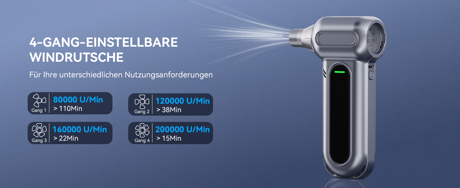 Електричний пилосос-піногенератор Orantronx Air Duster 200000 об/хв, 4-ступенева регулювання, акумуляторний, USB-зарядка, для ПК, клавіатури, авто, дивану, ноутбука, дому, вулиці