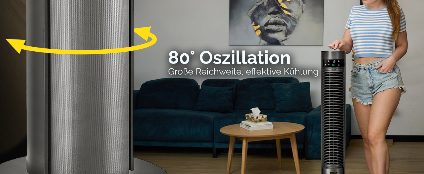 Вентилятор баштовий YOER CoolWhisper TF07G Wi-Fi, 12 швидкостей, іонізатор, 12м, сірий металік