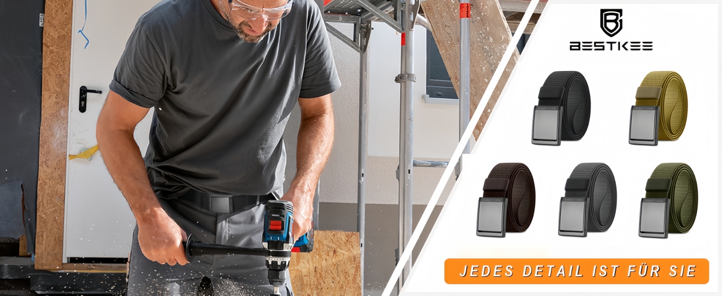 Тактичний чоловічий пояс BESTKEE, 3.8 см, регульований нейлоновий пояс з металевою пряжкою, чорний, розмір M (91-105 см)