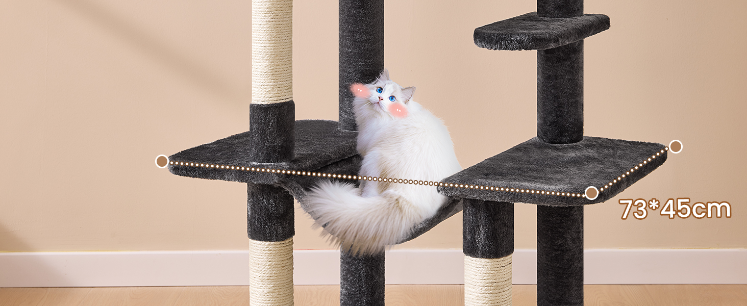 Кігтеточка для котів MSmask велика, багатоповерхова з платформами, печерами та гамаком, обтягнута сизалем (темно-сіра)