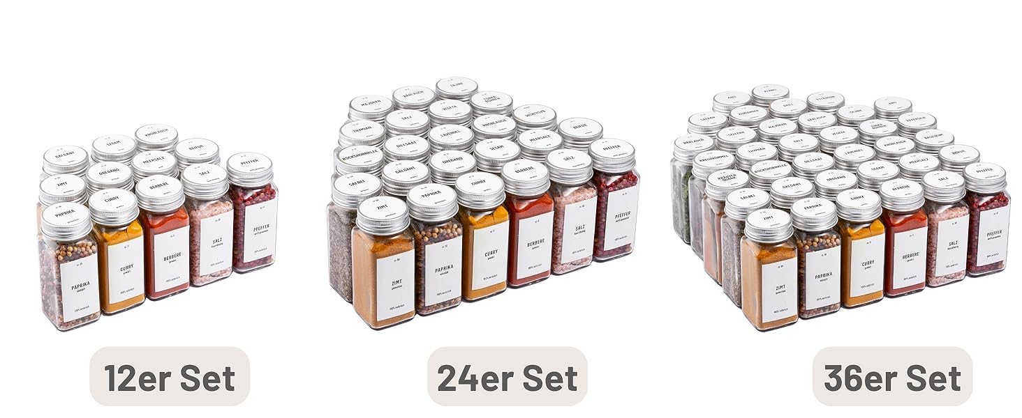 Набір скляних банок для спецій Deco haus® (36 шт.) з кришками, етикетками та ситами