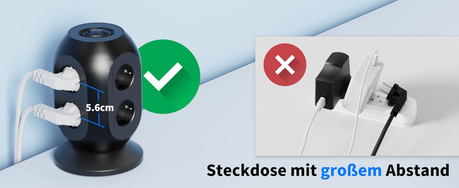 Багатофункціональна мережа живлення Colstar з 4 USB, 8 розеток, захистом від перенапруги, 2м кабелем, для дому та офісу, чорна