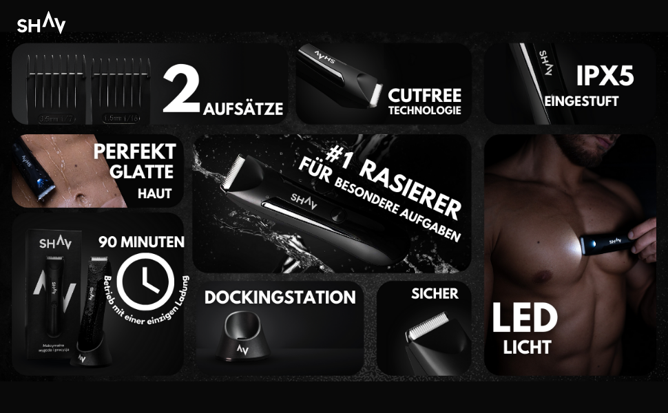 Електричний тример для тіла та інтимної зони чоловічий SHAV CutFree™ з вологостійким корпусом та змінними керамічними лезами