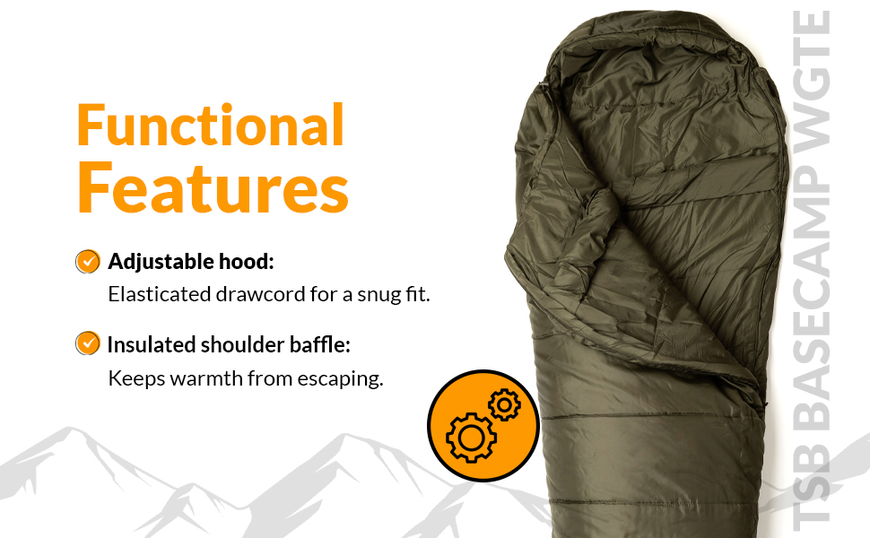 Спальний мішок Snugpak WGTE з ізоляцією Isofibre – для холодної погоди, легкий, компактний, мумієподібний. З компресійним мішком для кемпінгу та походів. Капюшон на шнурку, двостороння блискавка, оливковий колір, ліва блискавка.