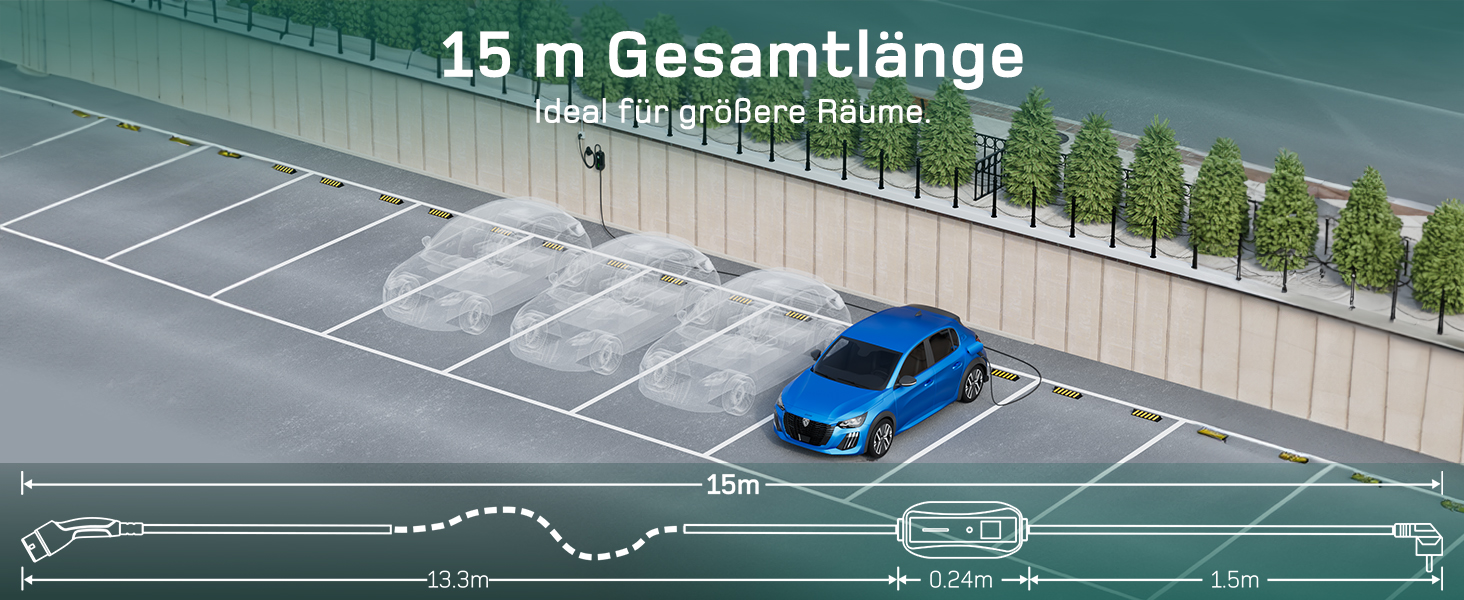 Кабель зарядки Schuko 3.68kW для електромобілів, 6м, 6-16A з цифровим дисплеєм