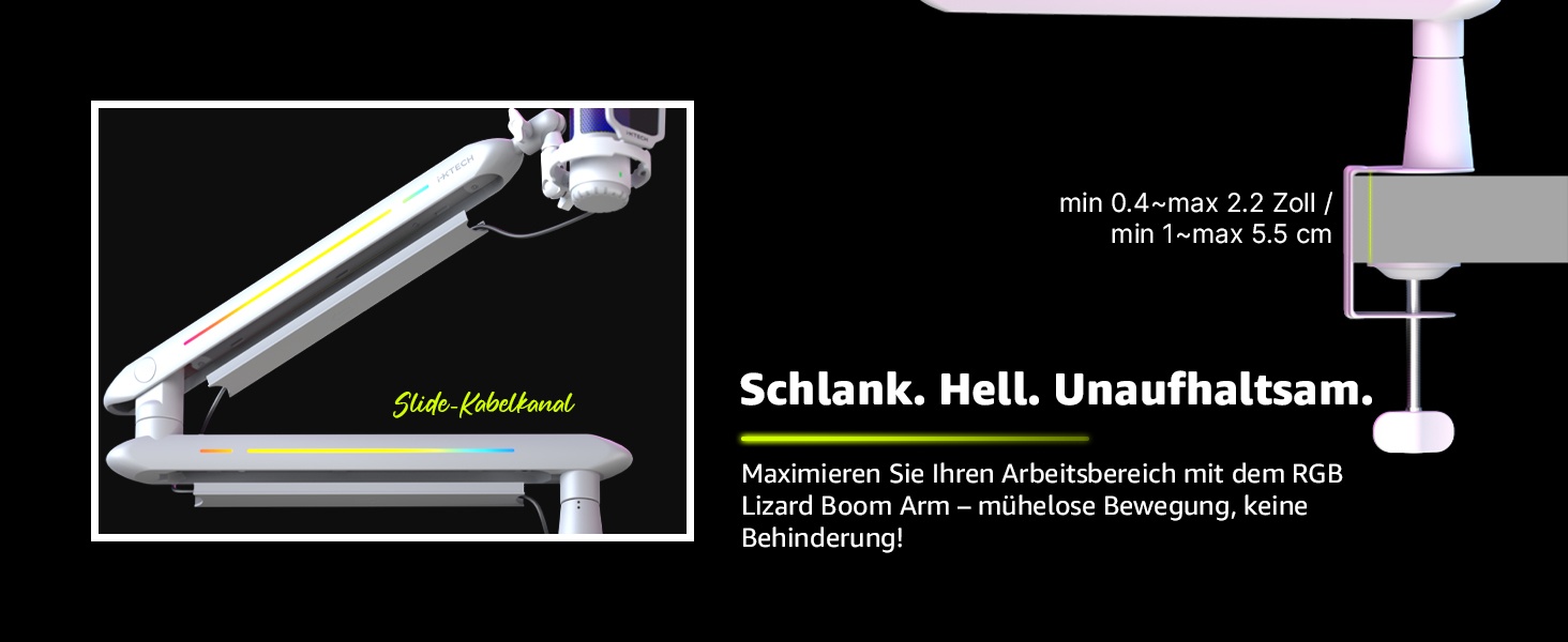 Підставка для мікрофона IXTECH RGB з низьким профілем, регульована, з кріпленням для столу та кабельною організацією, для стрімінгу та подкастів (5 ящірок RGB)