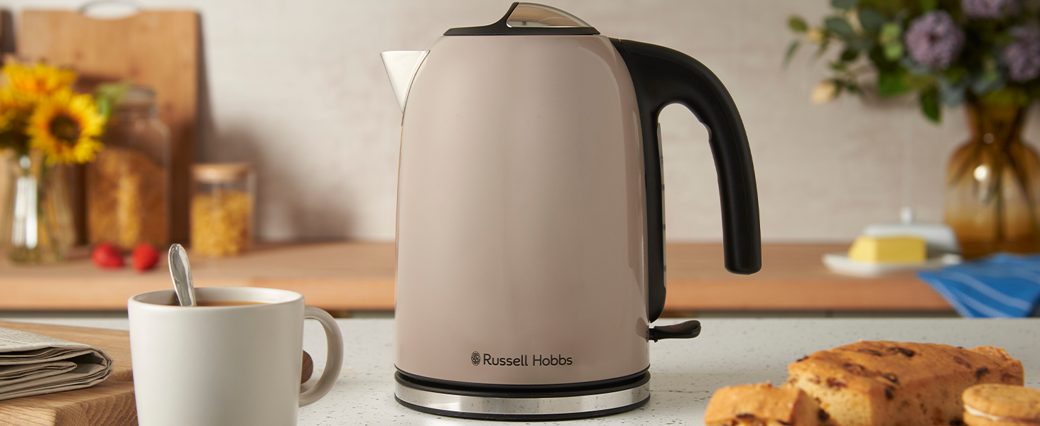 Електричний чайник Russell Hobbs Colours Plus Mokka 1.7л з нержавіючою статтю, 2400W, з фільтром від накипу та індикатором рівня води