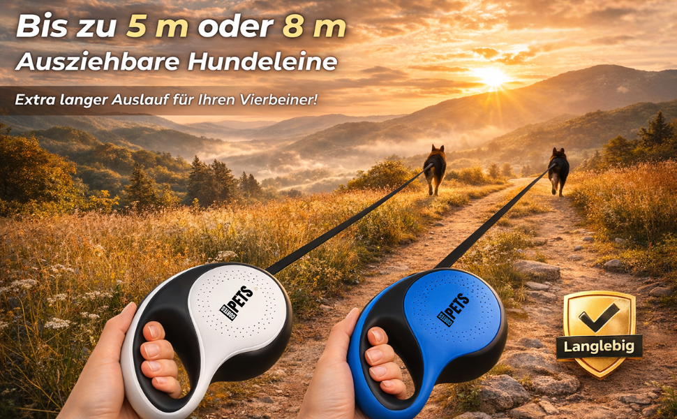 Рулетка для собак великих порід Flexi New Comfort, 8 м, до 50 кг, з кнопкою блокування, тримач для відходів, блакитна XL