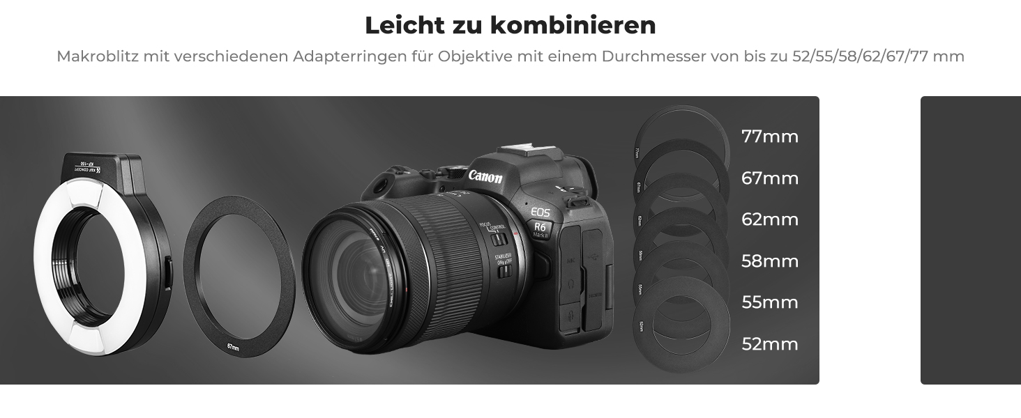 Кільцевий спалах K&F Concept TTL для Canon SLR/DSLR з підтримкою AF-допомогою, лічильник світла 14