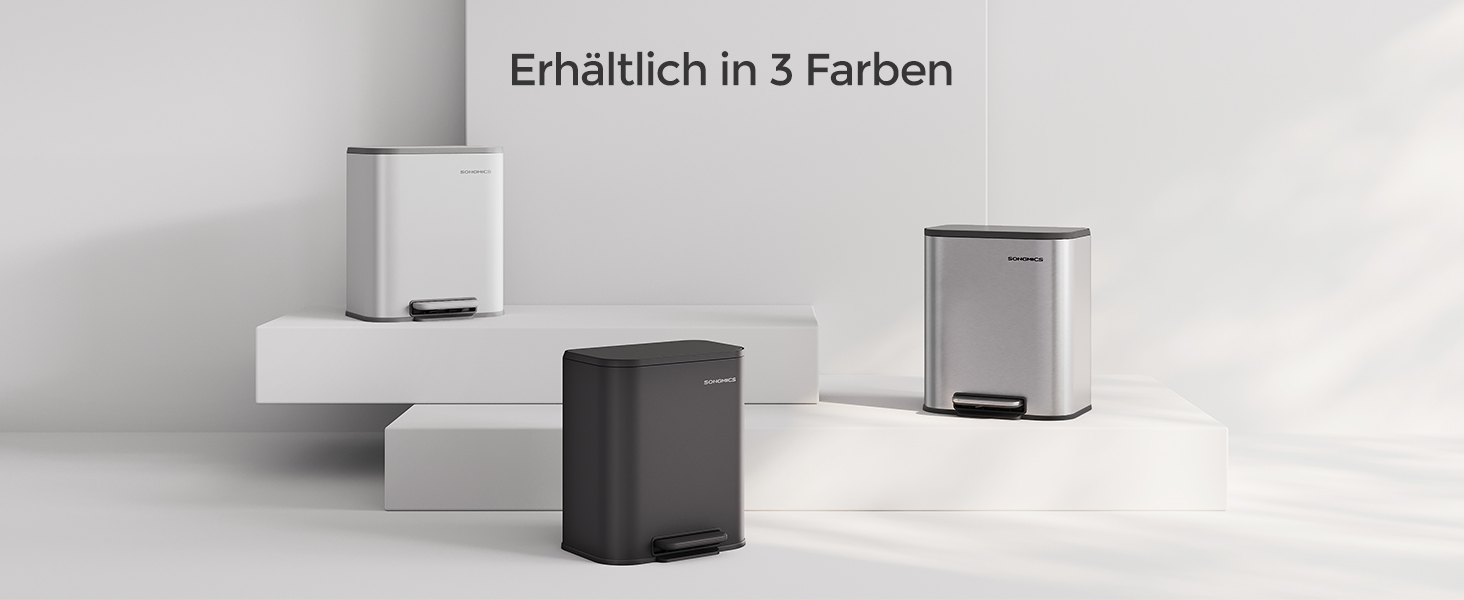 Відро для сміття SONGMICS 20 л з кришкою, з педаллю, сталеве, Soft-close, з внутрішнім відром, біле, LTB542W02