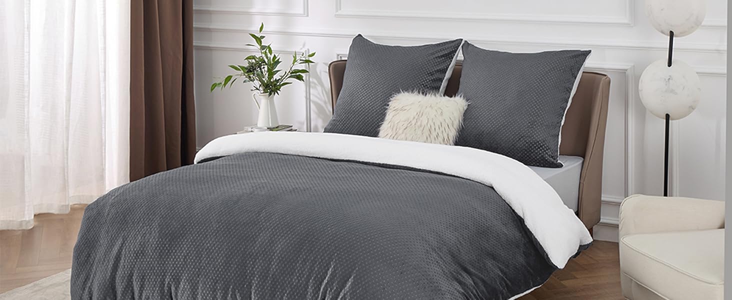 BEDSURE Флаєцева постільна білизна 155x220 сіра - зимовий ковдрий комплект з 2 наволочками 80x80 см, тепла постільна білизна з блискавкою, вафельна постільна білизна для двоспального ліжка 155 x 220 см сірого кольору