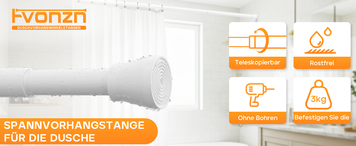 Тelescopic штанга для карнизи без свердління 120-200см - для штор, душових перегородок, вікон, ванної кімнати (1шт, білий)