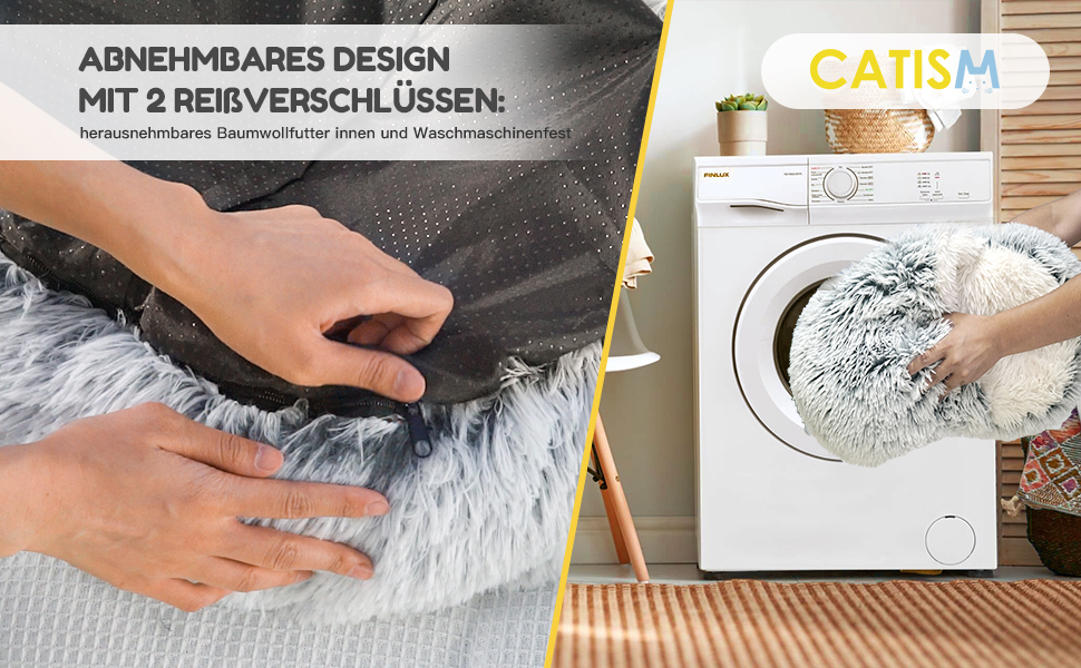 CATISM Ліжко для котів пухнасте, 50 см, м'яке лежанка для великих котів і кошенят, пране, зручно, універсальне для собак, кава (сірий)
