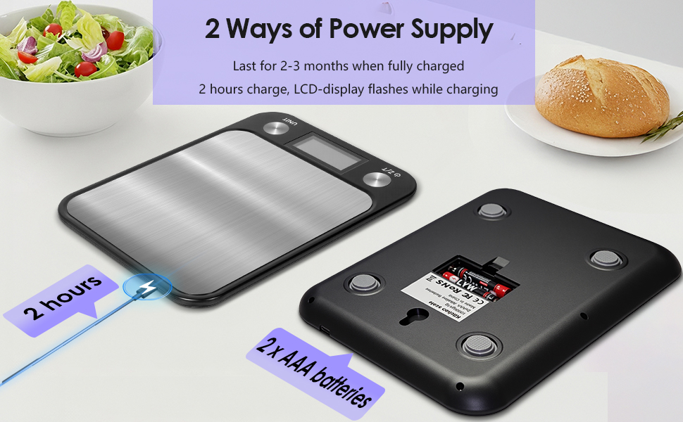 Кухонні ваги Muaket 1г/10кг з цифровим дисплеєм, велика платформа 17,5x15 см, 7 одиниць вимірювання, функція тарування, для продуктів, порошку, фруктів, овочів, перезаряджувані