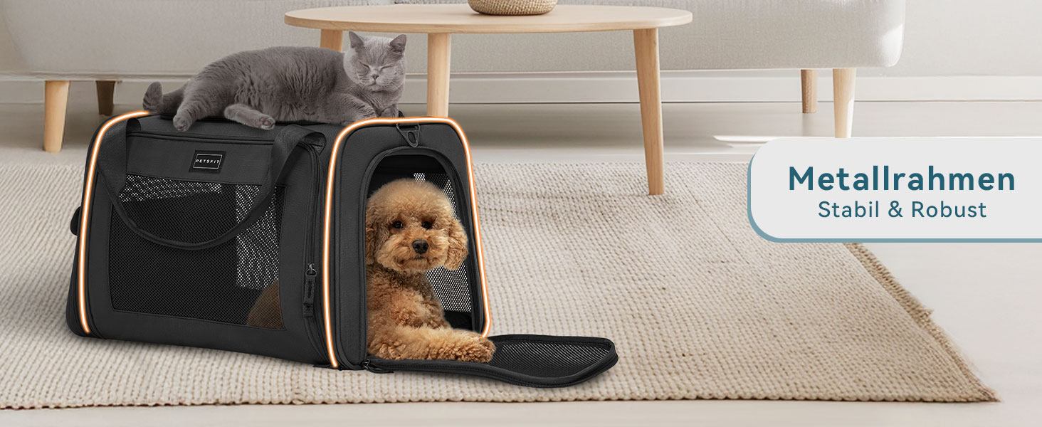 Переносна сумка-переноска для котів та собак Petsfit, розкладний дизайн, з м'яким розкладним килимком, чорна (47x30x30 см)