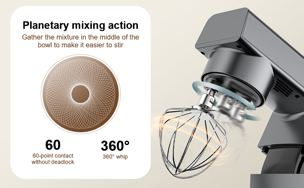 Кухонна машина Cheflee 1500W з місткими чашами 4.5 та 5.5л з нержавіючої сталі, 10+ швидкостей, набір насадок (міксер, гак для тіста, вінчик, захист від бризок) (Darkgrey)