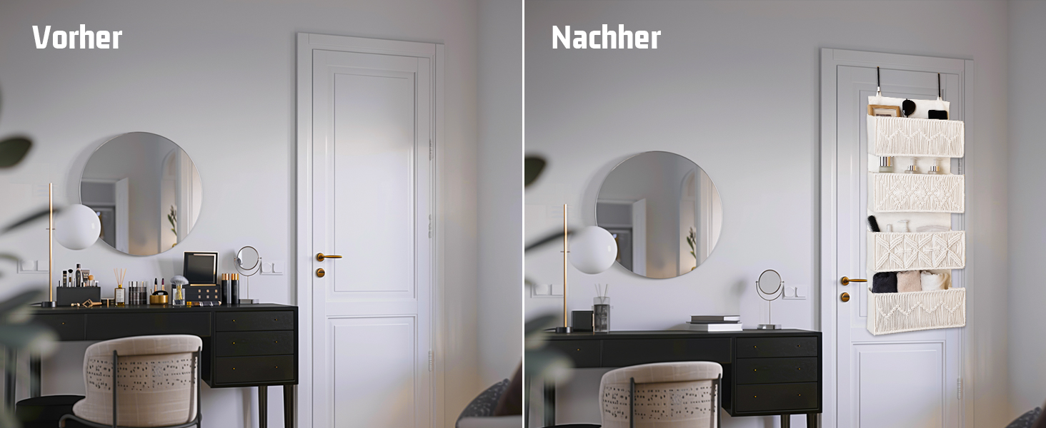 Органайзер для дверей з 4 кишенями, Бохо декор, настінне кріплення, для спальні, дитячої кімнати, ванної кімнати, слонова кістка